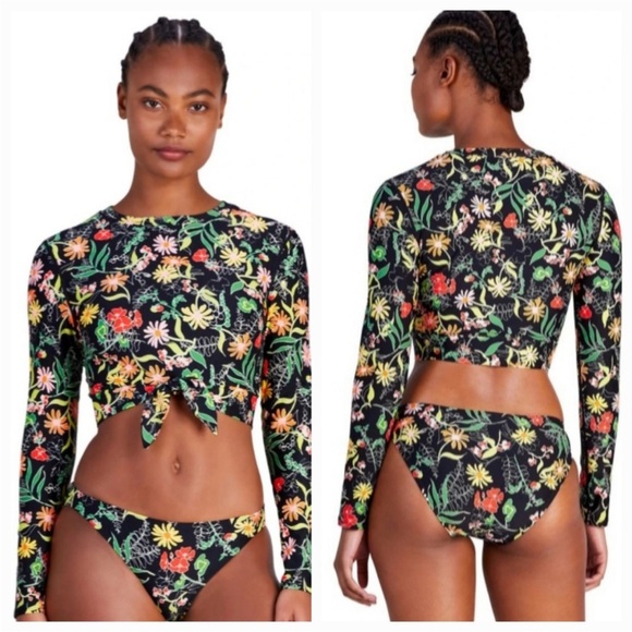 kate spade Other - Kate Spade Rooftop Garden Cropped Long Sleeve Rash Guard Top & Bikini Bottom M
